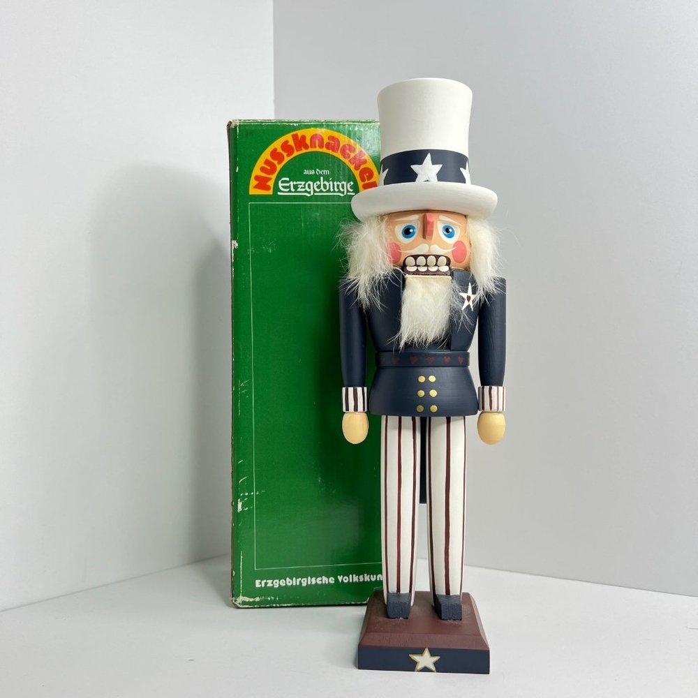 Uncle Sam Vintage 11.5” Nutcracker Erzgebirgische Erzgebirge Wooden German Box